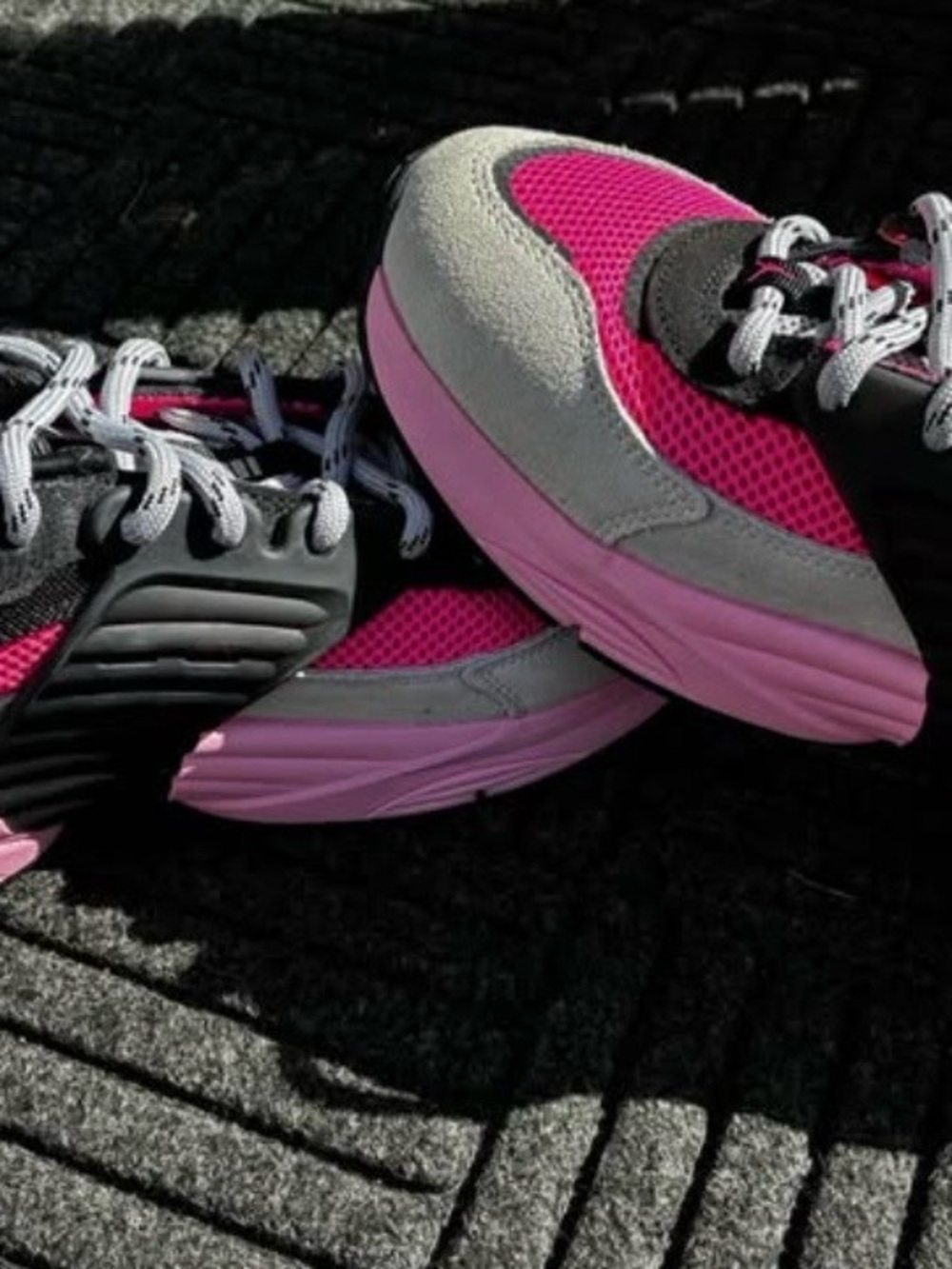 Jordan Men's Pink and Gray Sneakers - Mesh & Suede